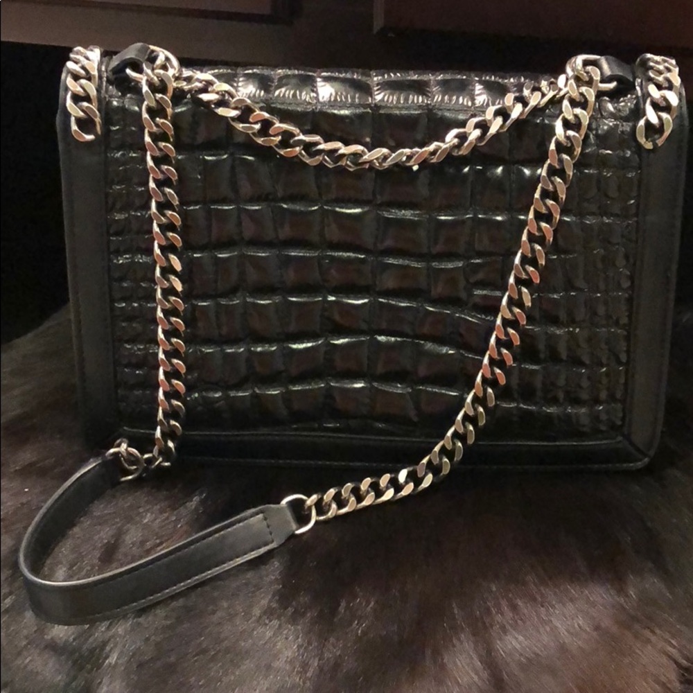 Zara black leather purse crocodile pattern